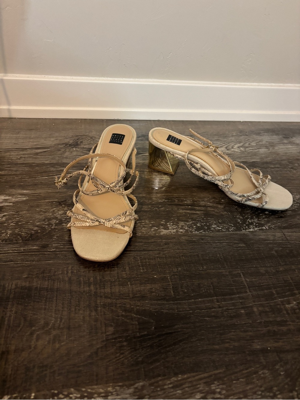 White House Black Market Gold Metallic Strappy Block Heel Sandals